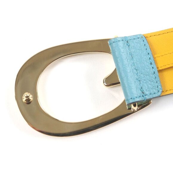 Gucci Memorable Buckle g Logo Buckle Bicolor Leather Belt Yellow Blue main image 2